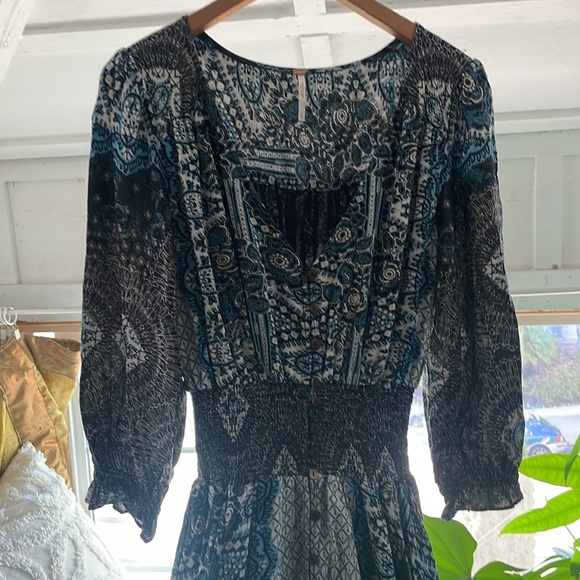 Free People Blue Button Down Full Length Peasant Dress - Picture 2 of 6